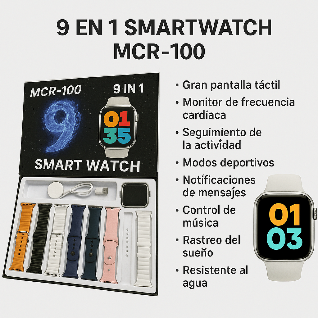Reloj Inteligente 9 en 1 + 8 Correas